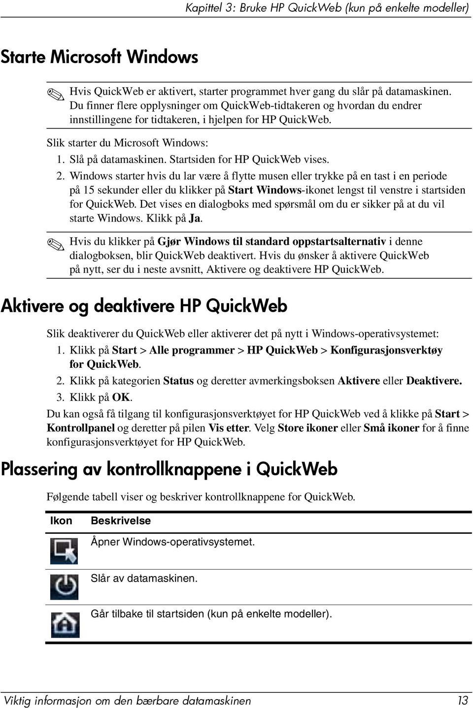 Startsiden for HP QuickWeb vises. 2.