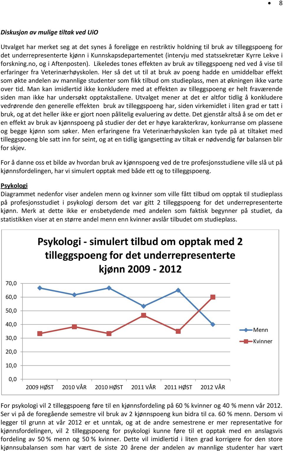 Her så det ut til at bruk av poeng hadde en umiddelbar effekt som økte andelen av mannlige studenter som fikk tilbud om studieplass, men at økningen ikke varte over tid.