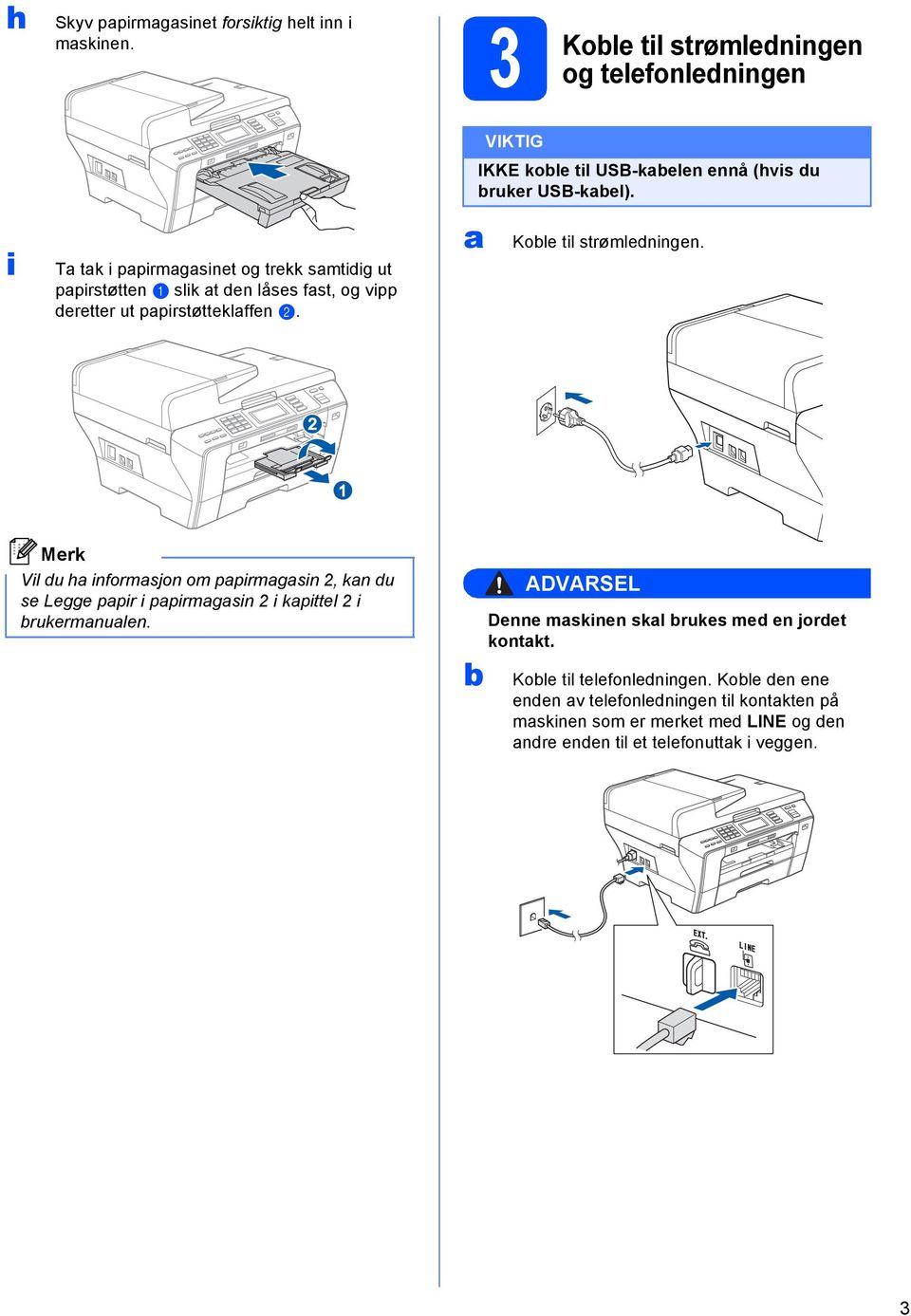 ppirstøttklffn. IKKE kol til USB-kln nnå (hvis u rukr USB-kl). Kol til strømlningn.