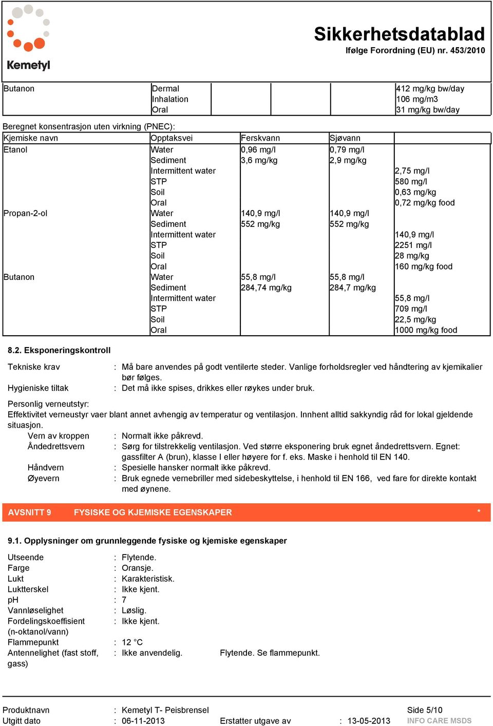 Sediment 284,74 mg/kg 284,7 mg/kg Intermittent water STP Soil Oral 2,75 mg/l 580 mg/l 0,63 mg/kg 0,72 mg/kg food 140,9 mg/l 2251 mg/l 28 mg/kg 160 mg/kg food 55,8 mg/l 709 mg/l 22,5 mg/kg 1000 mg/kg