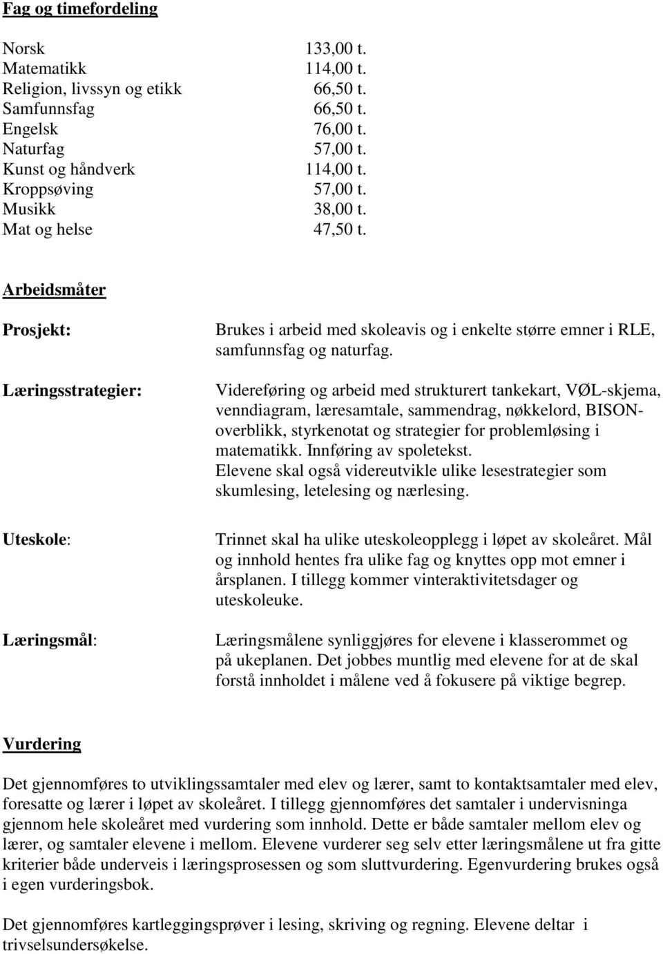 Videreføring og arbeid med strukturert tankekart, VØL-skjema, venndiagram, læresamtale, sammendrag, nøkkelord, BISONoverblikk, styrkenotat og strategier for problemløsing i matematikk.