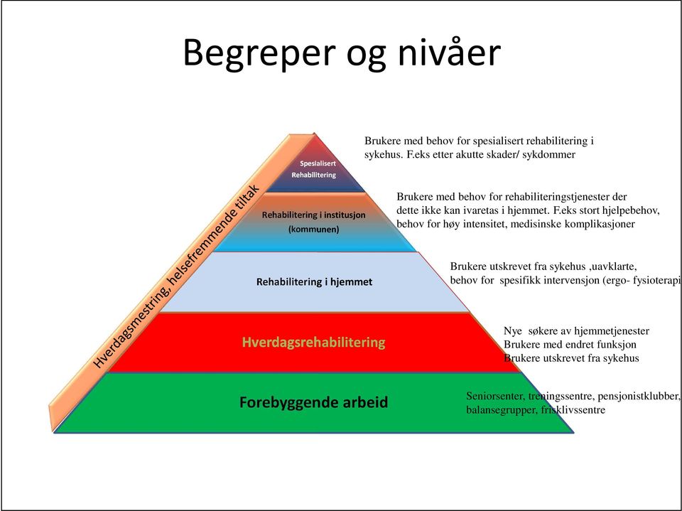 eks stort hjelpebehov, behov for høy intensitet, medisinske komplikasjoner Rehabilitering i hjemmet Brukere utskrevet fra sykehus,uavklarte, behov for spesifikk