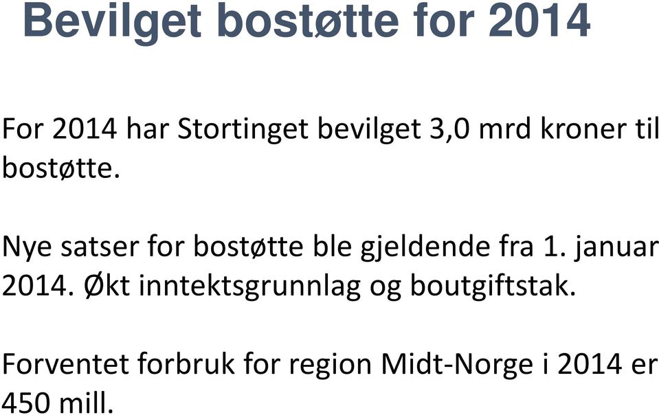 Nye satser for bostøtte ble gjeldende fra 1. januar 2014.