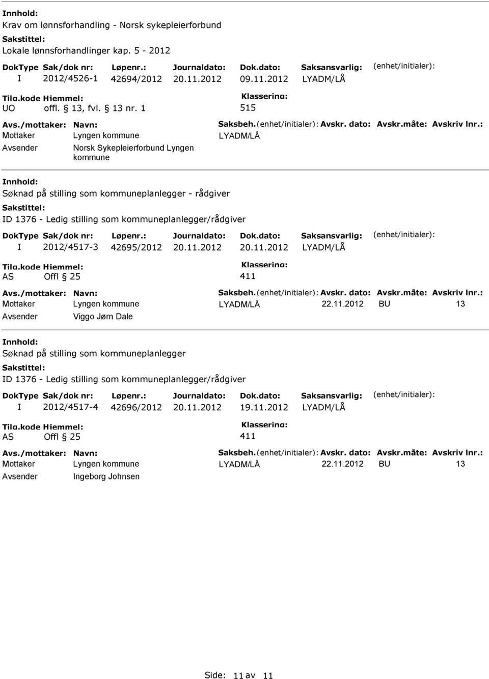 kommuneplanlegger/rådgiver 2012/4517-3 42695/2012 AS Offl 25 411 