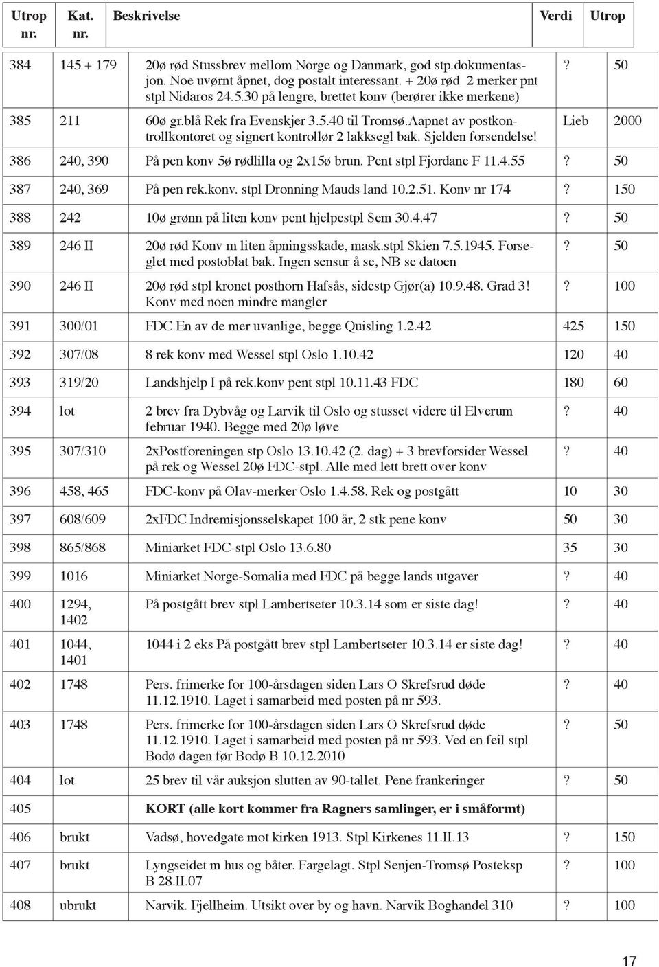 Pent stpl Fjordane F 11.4.55? 50 387 240, 369 På pen rek.konv. stpl Dronning Mauds land 10.2.51. Konv nr 174? 150 388 242 10ø grønn på liten konv pent hjelpestpl Sem 30.4.47?