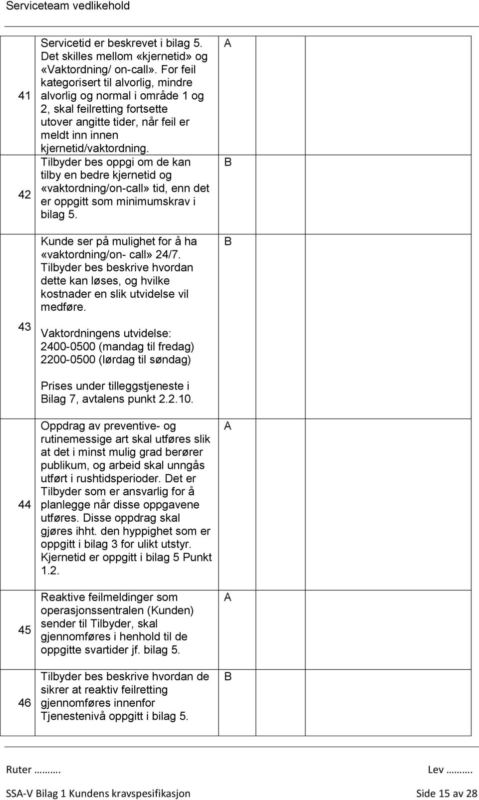 Tilbyder bes oppgi om de kan tilby en bedre kjernetid og «vaktordning/on-call» tid, enn det er oppgitt som minimumskrav i bilag 5. Kunde ser på mulighet for å ha «vaktordning/on- call» 24/7.