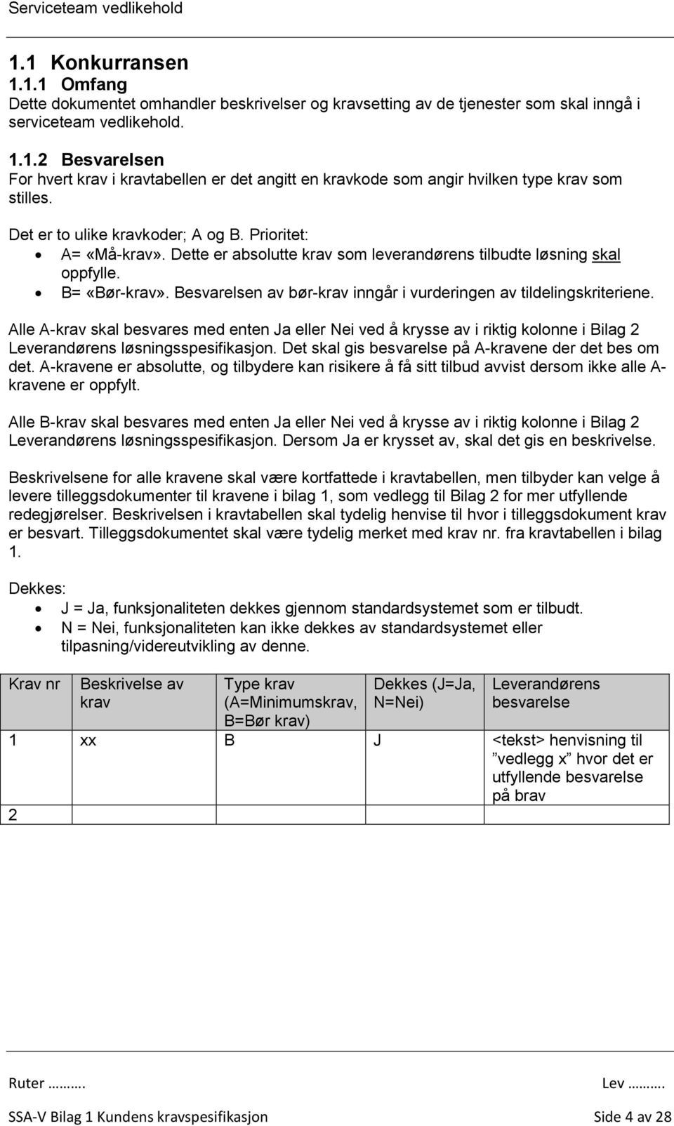 esvarelsen av bør-krav inngår i vurderingen av tildelingskriteriene. lle -krav skal besvares med enten Ja eller Nei ved å krysse av i riktig kolonne i ilag 2 Leverandørens løsningsspesifikasjon.