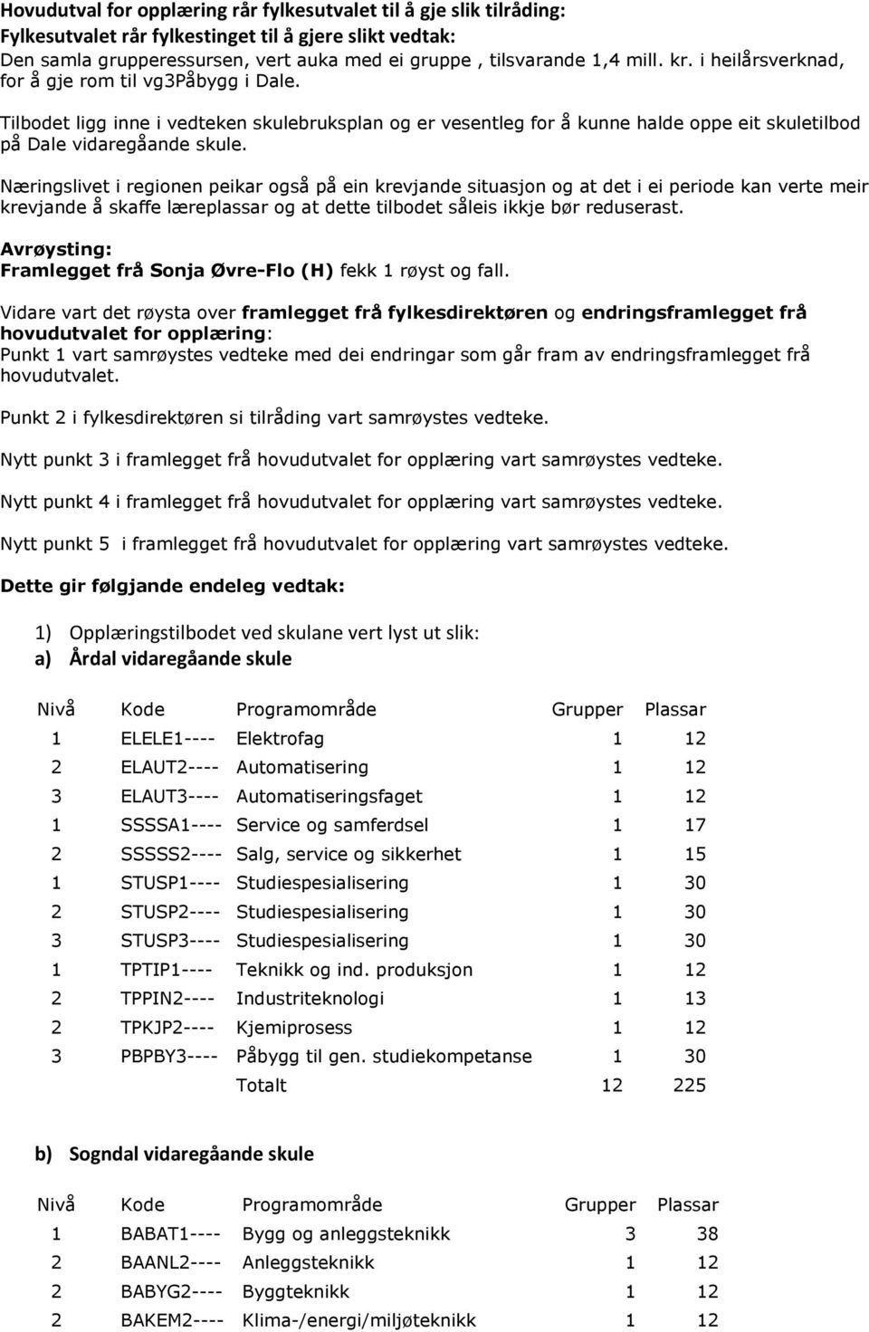 Næringslivet i regionen peikar også på ein krevjande situasjon og at det i ei periode kan verte meir krevjande å skaffe læreplassar og at dette tilbodet såleis ikkje bør reduserast.