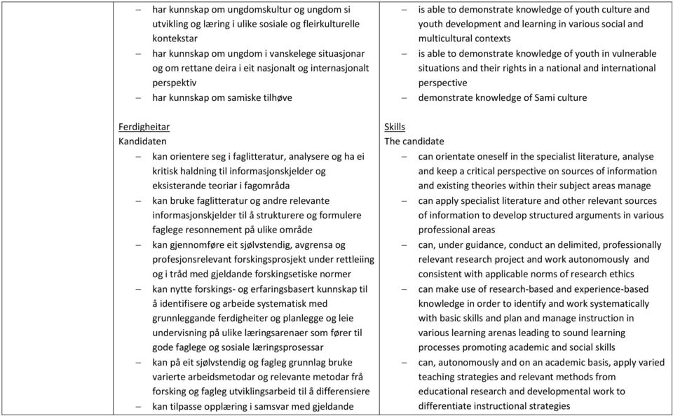 vulnerable situations and their rights in a national and international perspective har kunnskap om samiske tilhøve demonstrate knowledge of Sami culture Ferdigheitar kan orientere seg i