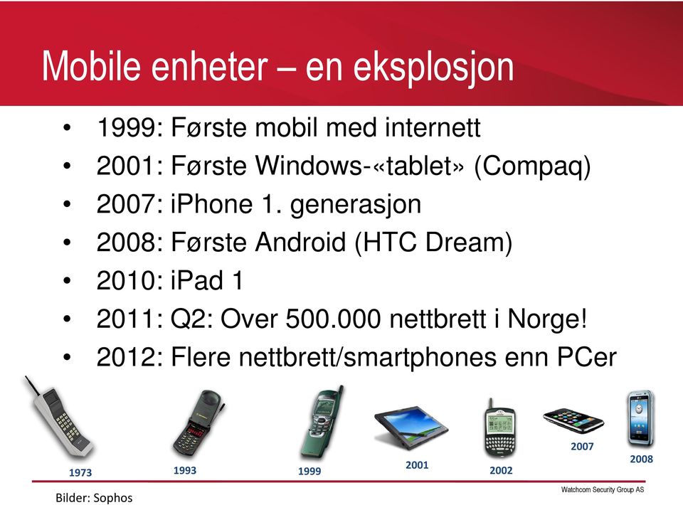 generasjon 2008: Første Android (HTC Dream) 2010: ipad 1 2011: Q2: Over 500.