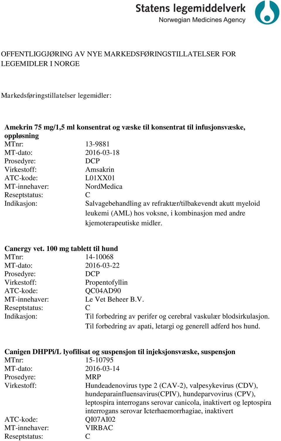 anergy vet. 100 mg tablett til hund MTnr: 14-10068 MT-dato: 2016-03-22 DP Propentofyllin Q04AD90 Le Vet Beheer B.V. Til forbedring av perifer og cerebral vaskulær blodsirkulasjon.