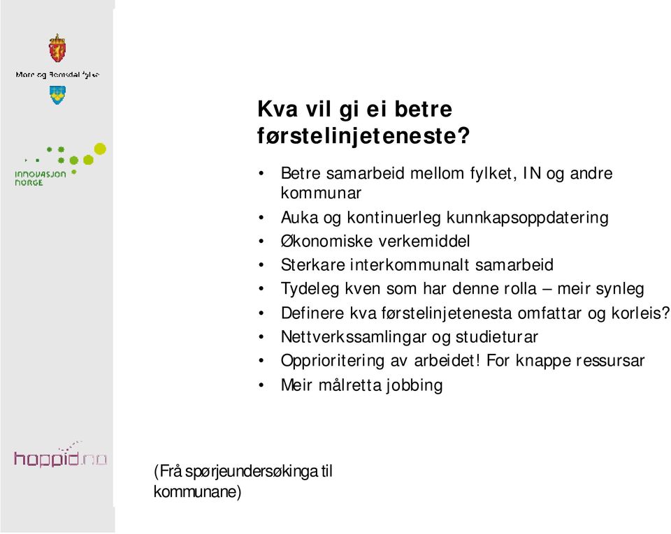 verkemiddel Sterkare interkommunalt samarbeid Tydeleg kven som har denne rolla meir synleg Definere kva