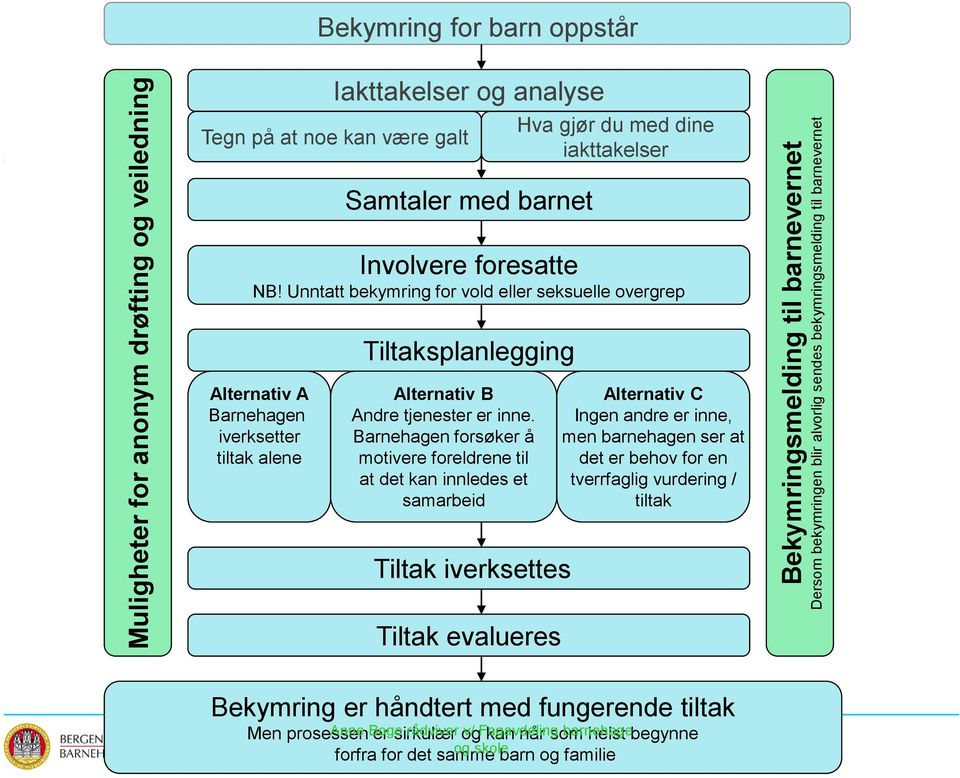 Unntatt bekymring for vold eller seksuelle overgrep Tiltaksplanlegging Alternativ A Barnehagen iverksetter tiltak alene Alternativ B Andre tjenester er inne.