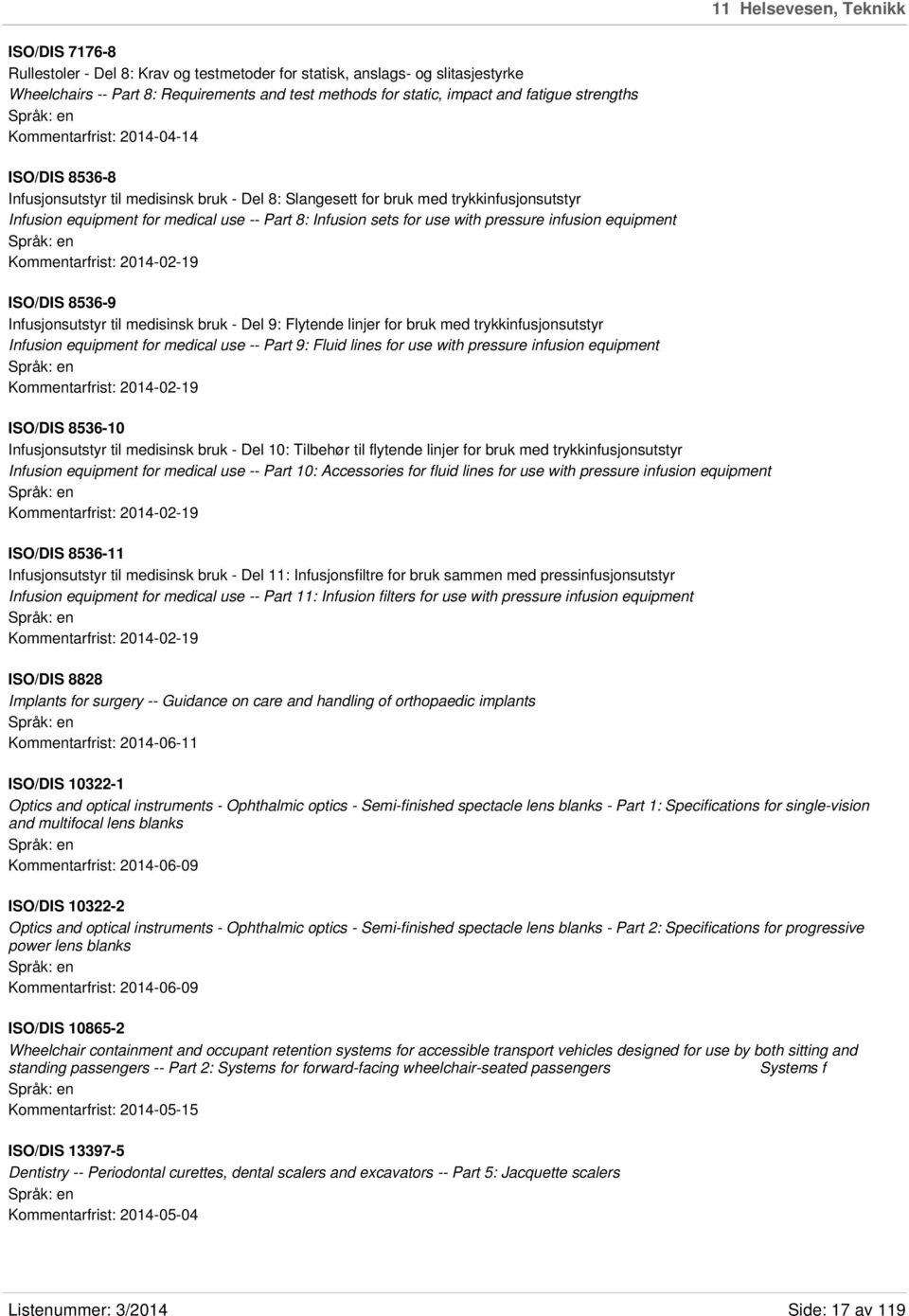 Infusion sets for use with pressure infusion equipment ISO/DIS 8536-9 Infusjonsutstyr til medisinsk bruk - Del 9: Flytende linjer for bruk med trykkinfusjonsutstyr Infusion equipment for medical use