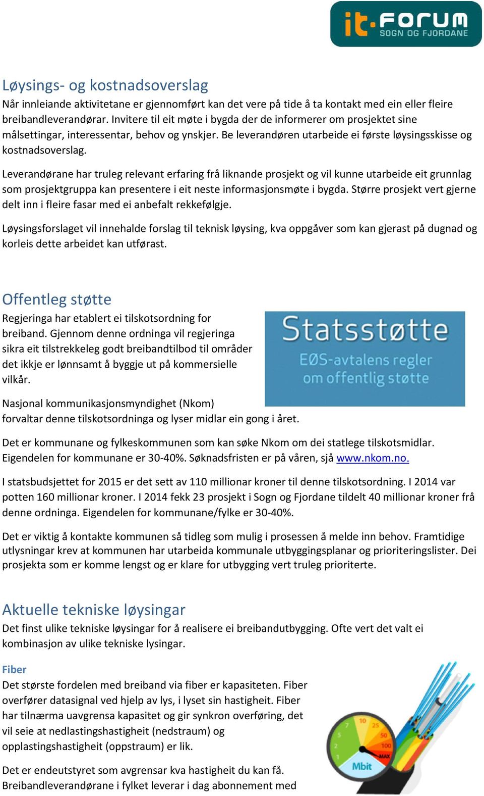 Leverandørane har truleg relevant erfaring frå liknande prosjekt og vil kunne utarbeide eit grunnlag som prosjektgruppa kan presentere i eit neste informasjonsmøte i bygda.