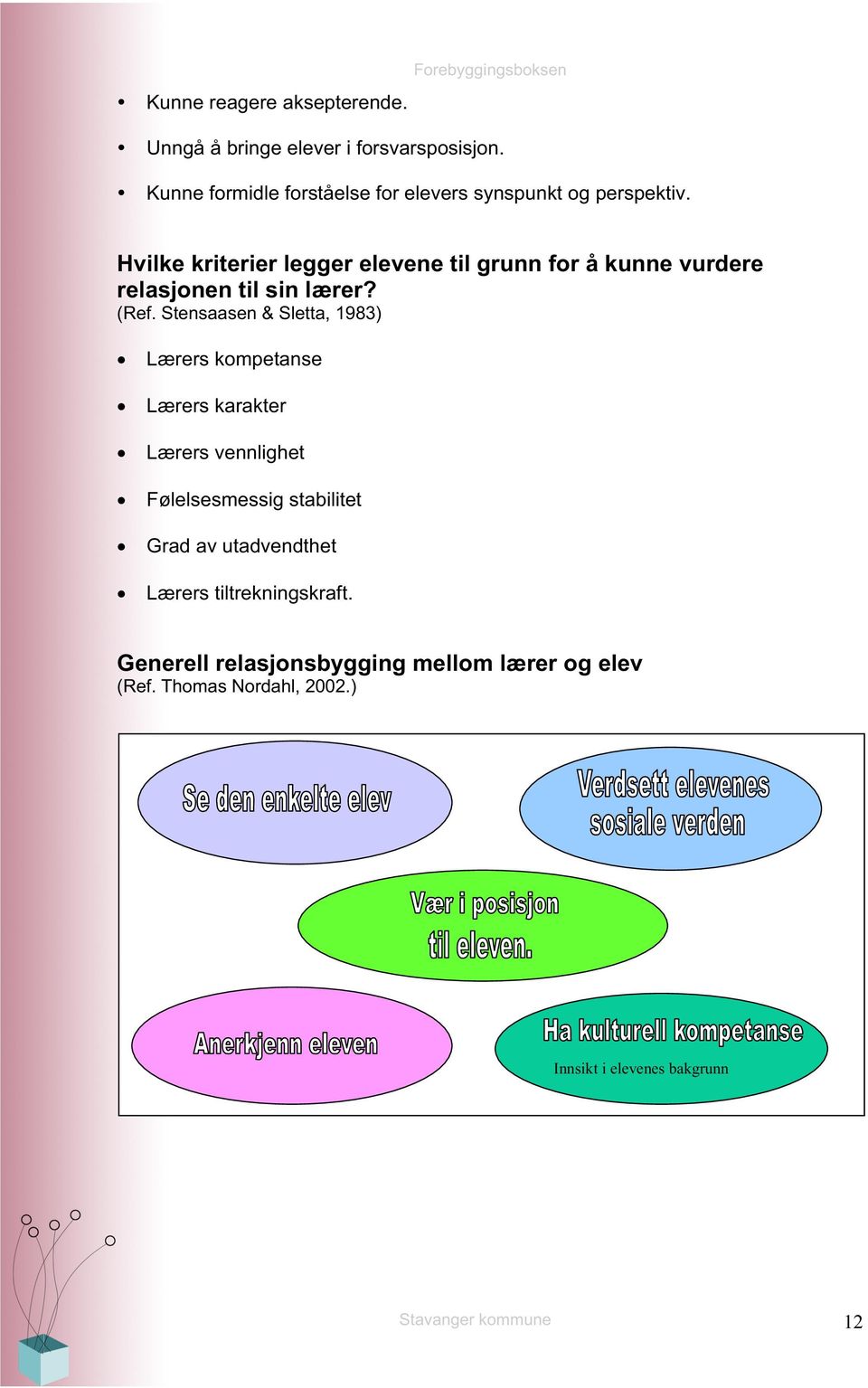 Hvilke kriterier legger elevene til grunn for å kunne vurdere relasjonen til sin lærer? (Ref.