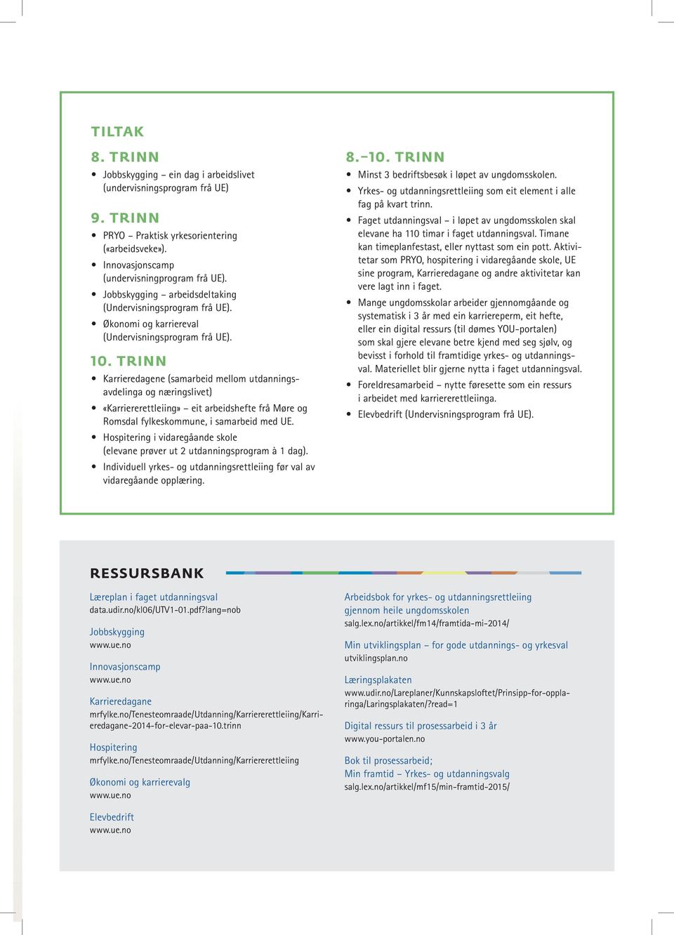 TRINN Karrieredagene (samarbeid mellom utdanningsavdelinga og næringslivet) «Karriererettleiing» eit arbeidshefte frå Møre og Romsdal fylkeskommune, i samarbeid med UE.