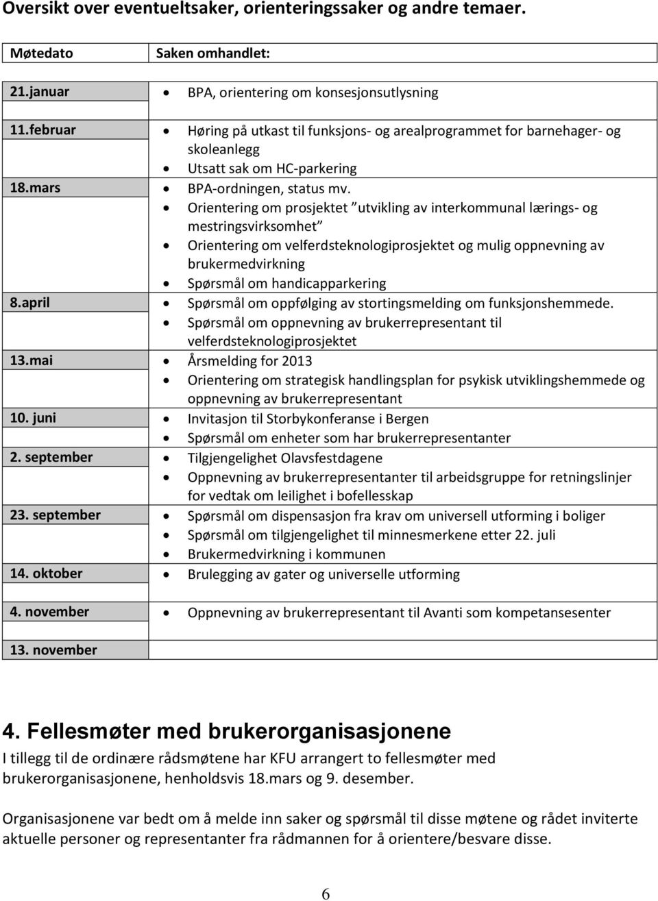 Orientering om prosjektet utvikling av interkommunal lærings- og mestringsvirksomhet Orientering om velferdsteknologiprosjektet og mulig oppnevning av brukermedvirkning Spørsmål om handicapparkering