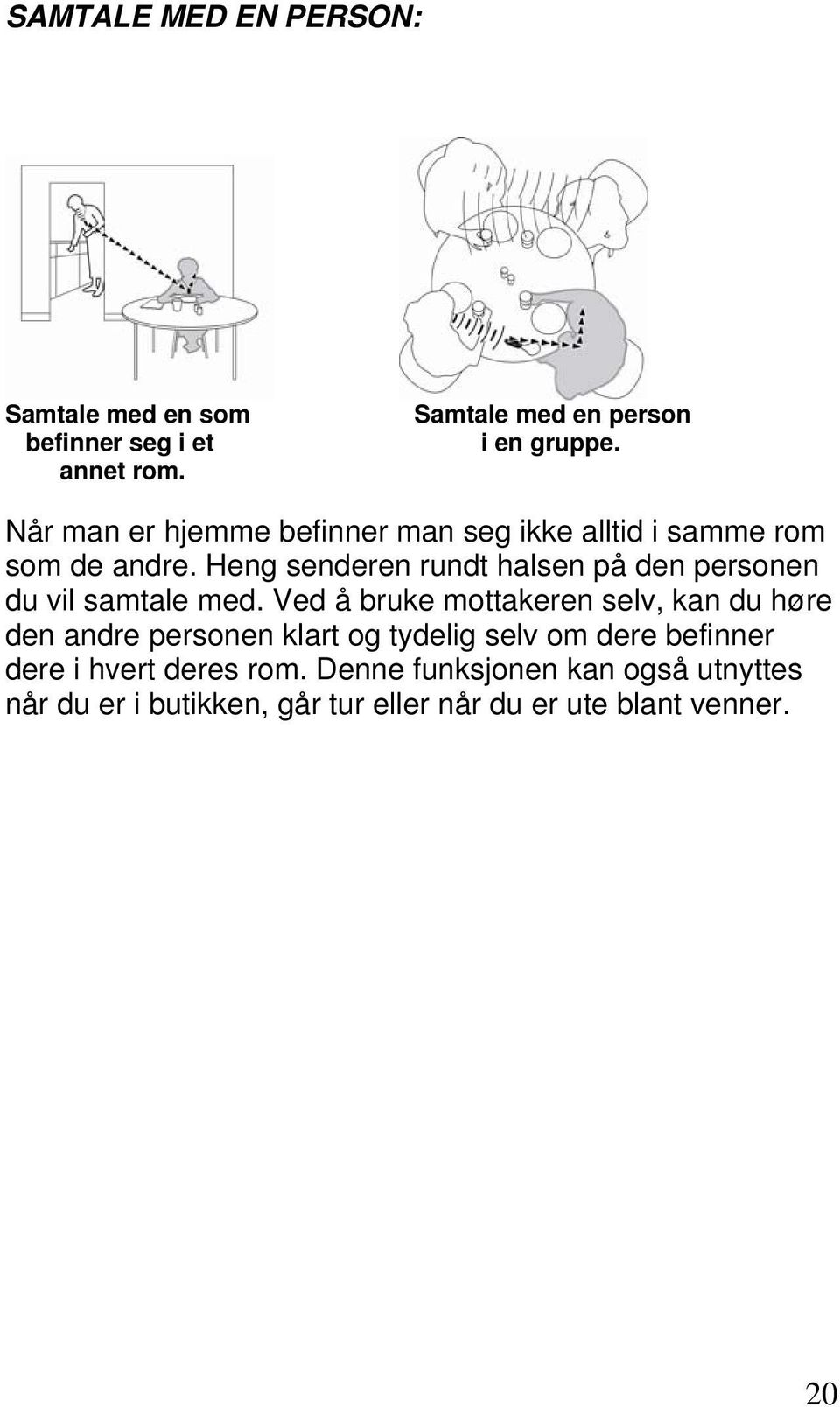 Heng senderen rundt halsen på den personen du vil samtale med.