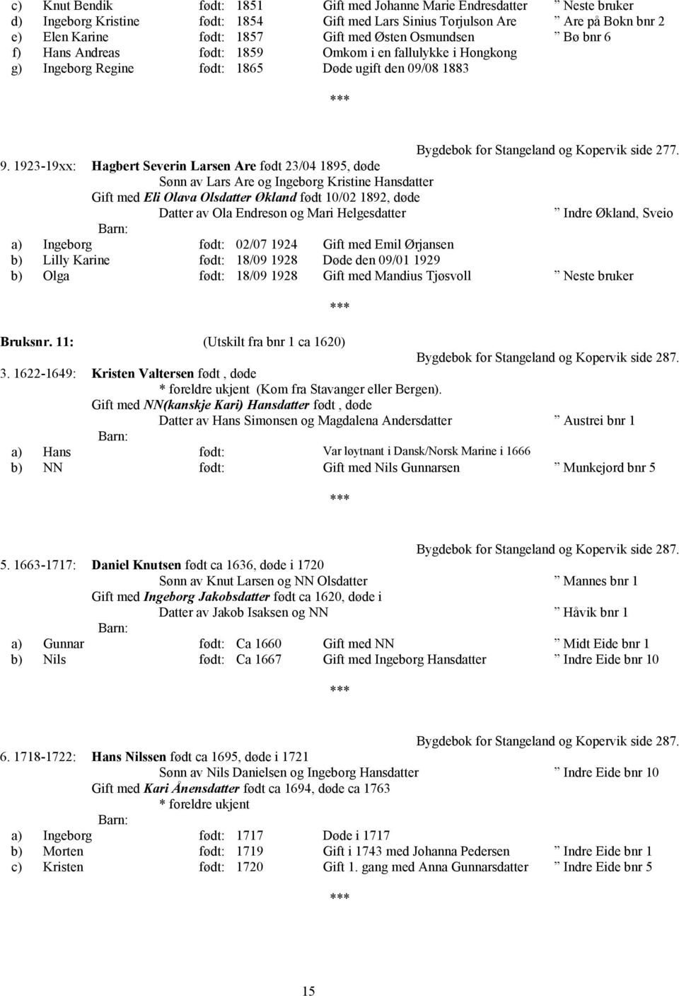 1923-19xx: Hagbert Severin Larsen Are født 23/04 1895, døde Sønn av Lars Are og Ingeborg Kristine Hansdatter Gift med Eli Olava Olsdatter Økland født 10/02 1892, døde Datter av Ola Endreson og Mari