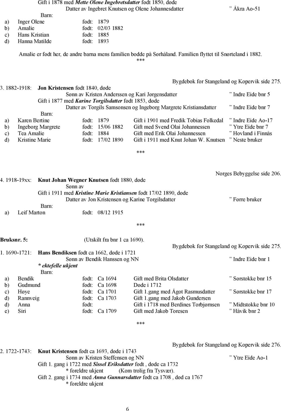 1882-1918: Jon Kristensen født 1840, døde Sønn av Kristen Anderssen og Kari Jørgensdatter Indre Eide bnr 5 Gift i 1877 med Karine Torgilsdatter født 1853, døde Datter av Torgils Samsonsen og Ingeborg