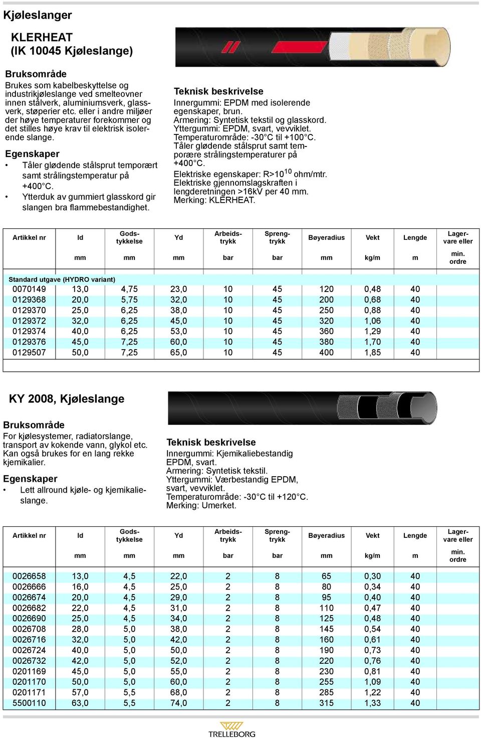 Ytterduk av gummiert glasskord gir slangen bra flammebestandighet. Innergummi: EPDM med isolerende egenskaper, brun. Armering: Syntetisk tekstil og glasskord. Yttergummi: EPDM, svart, vevviklet.