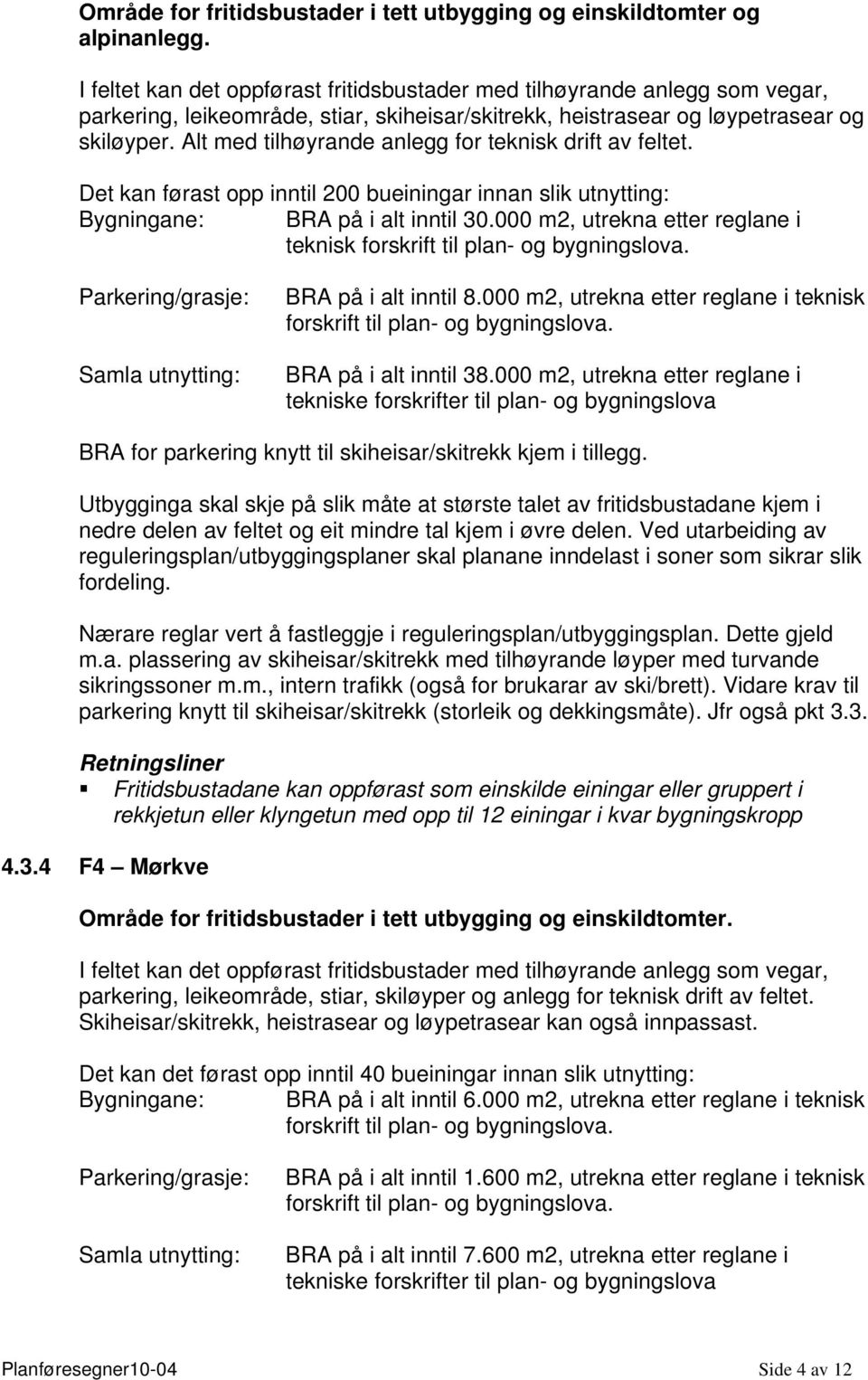 Alt med tilhøyrande anlegg for teknisk drift av feltet. Det kan førast opp inntil 200 bueiningar innan slik utnytting: Bygningane: BRA på i alt inntil 30.