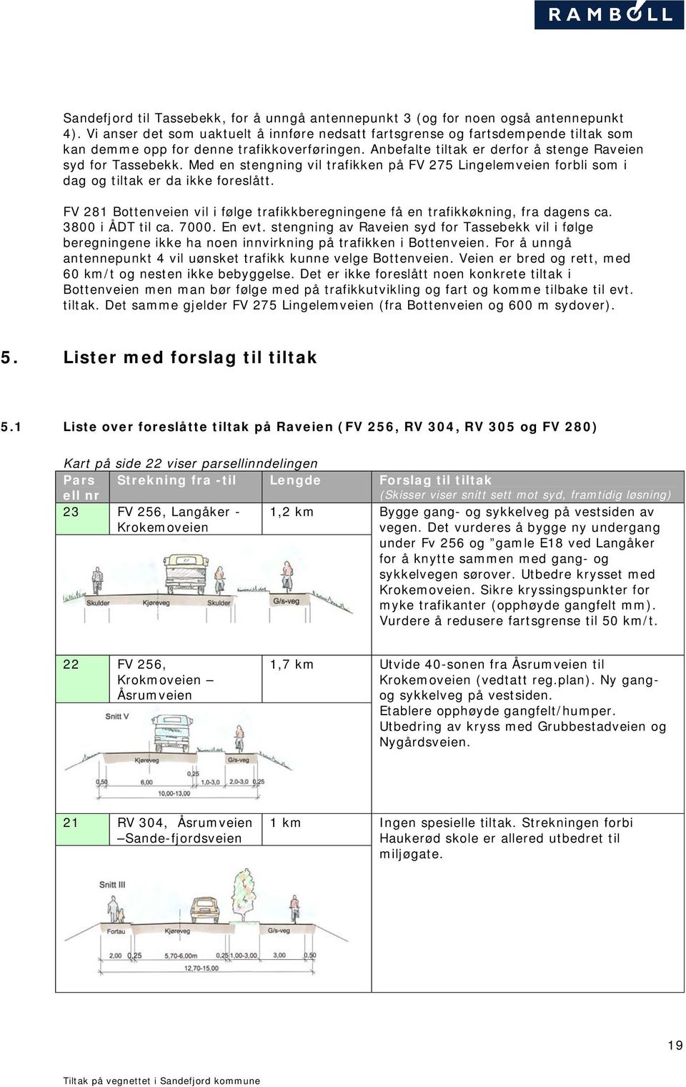 Med en stengning vil trafikken på FV 275 Lingelemveien forbli som i dag og tiltak er da ikke foreslått. FV 281 Bottenveien vil i følge trafikkberegningene få en trafikkøkning, fra dagens ca.