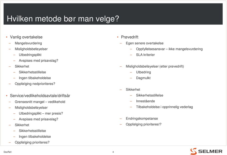 Service/vedlikeholdsavtale/driftsår Grensesnitt mangel vedlikehold Misligholdsbeføyelser Utbedringsplikt mer presis? Avspises med prisavslag?