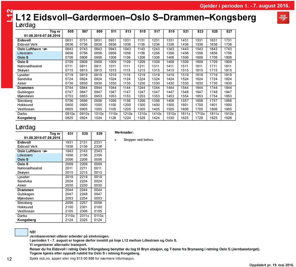 1756 Oslo S 0706 0806 0906 1006 1106 1206 1306 1406 1506 1606 1706 1806 Oslo S 0709 0809 0909 1009 1109 1209 1309 1409 1509 1609 1709 1809 Nationaltheatret 0711 0811 0911 1011 1111 1211 1311 1411