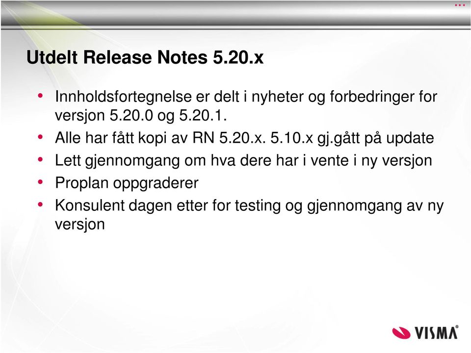 0 og 5.20.1. Alle har fått kopi av RN 5.20.x. 5.10.x gj.
