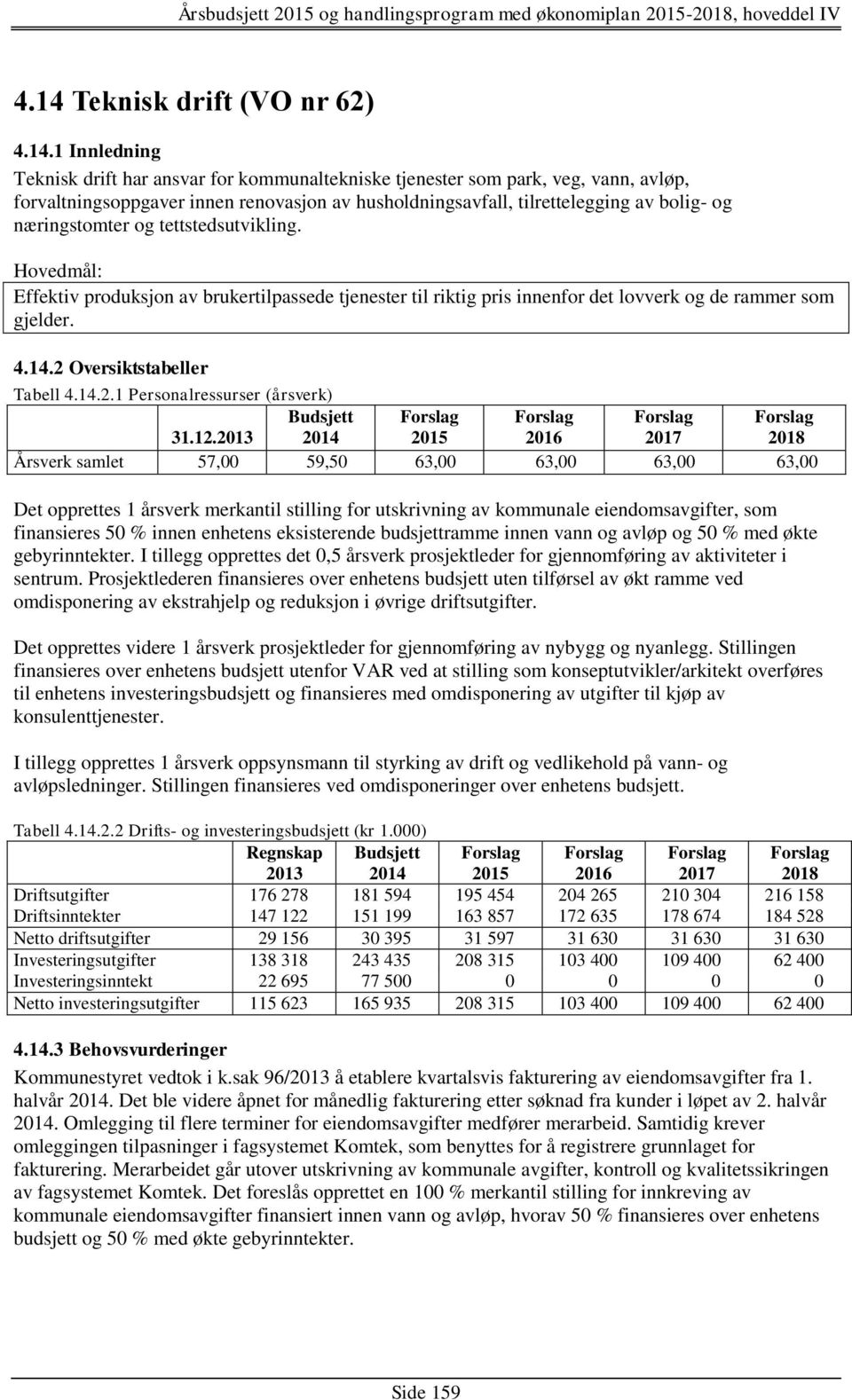 2 Oversiktstabeller Tabell 4.14.2.1 Personalressurser (årsverk) Budsjett Forslag Forslag Forslag Forslag 31.12.