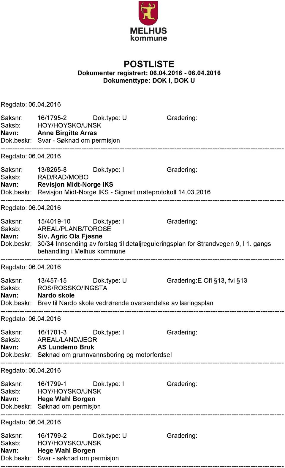 beskr: 30/34 Innsending av forslag til detaljreguleringsplan for Strandvegen 9, l 1. gangs behandling i Melhus kommune Saksnr: 13/457-15 Dok.