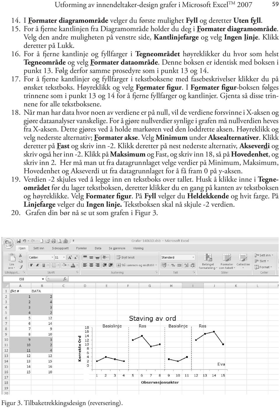 For å fjerne kantlinje og fyllfarger i Tegneområdet høyreklikker du hvor som helst Tegneområde og velg Formater dataområde. Denne boksen er identisk med boksen i punkt 13.