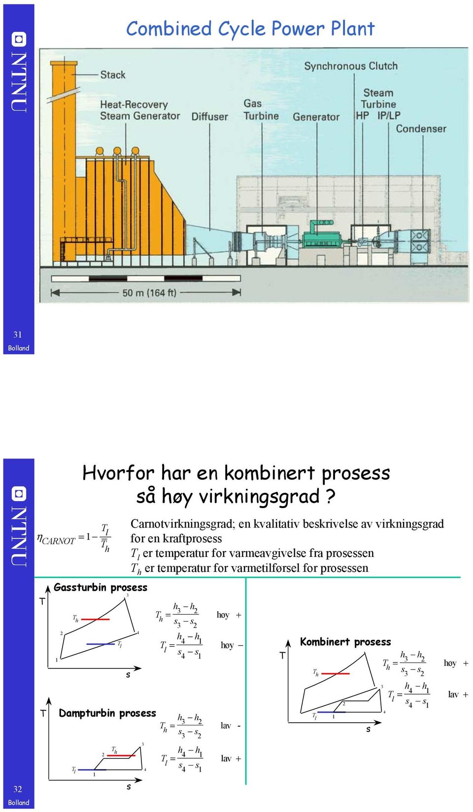 for varmeavgivelse fra prosessen T h er temperatur for varmetilførsel for prosessen s 4 h h T h = 3 2 s s 3 2 h h T l = 4 1 s s 4 1 Dampturbin