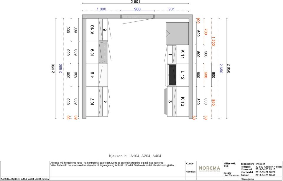 Kjøkken leil. A104, A204, A404 1463024-Kjøkken A104, A204, A404.