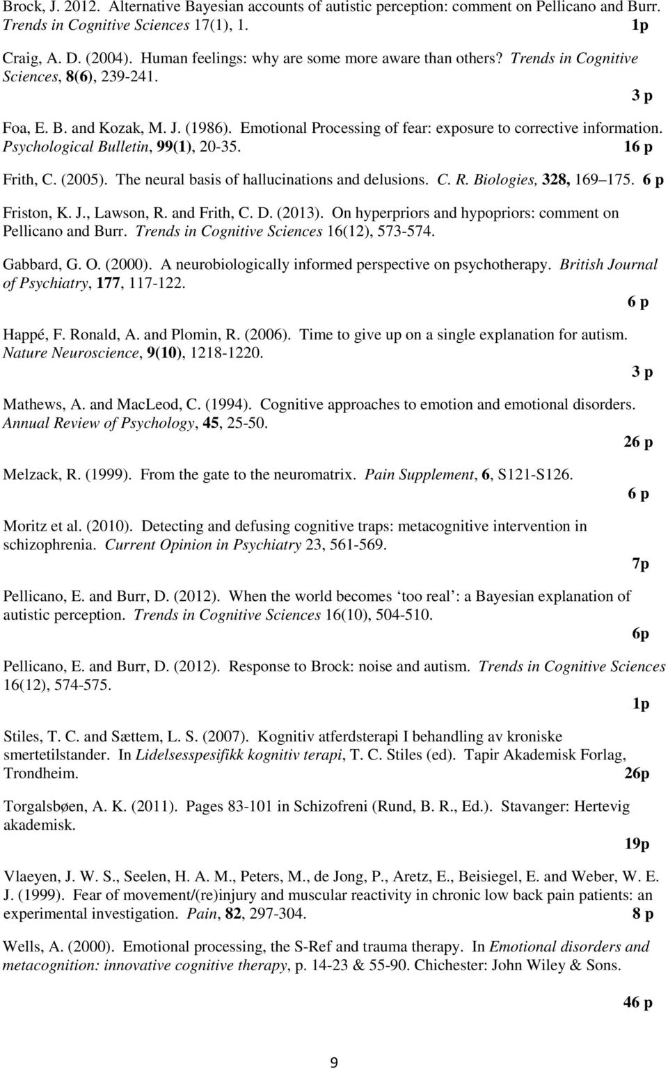 Emotional Processing of fear: exposure to corrective information. Psychological Bulletin, 99(1), 20-35. 16 p Frith, C. (2005). The neural basis of hallucinations and delusions. C. R.