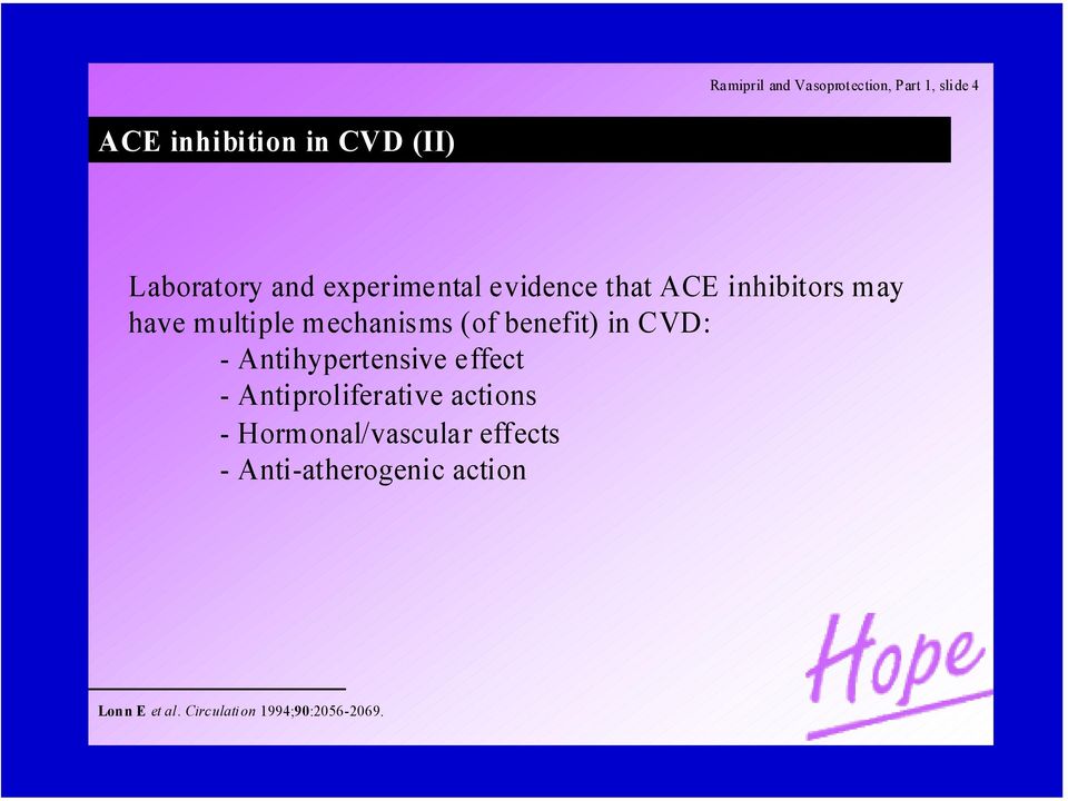 benefit) in CVD: - Antihypertensive effect - Antiproliferative actions -