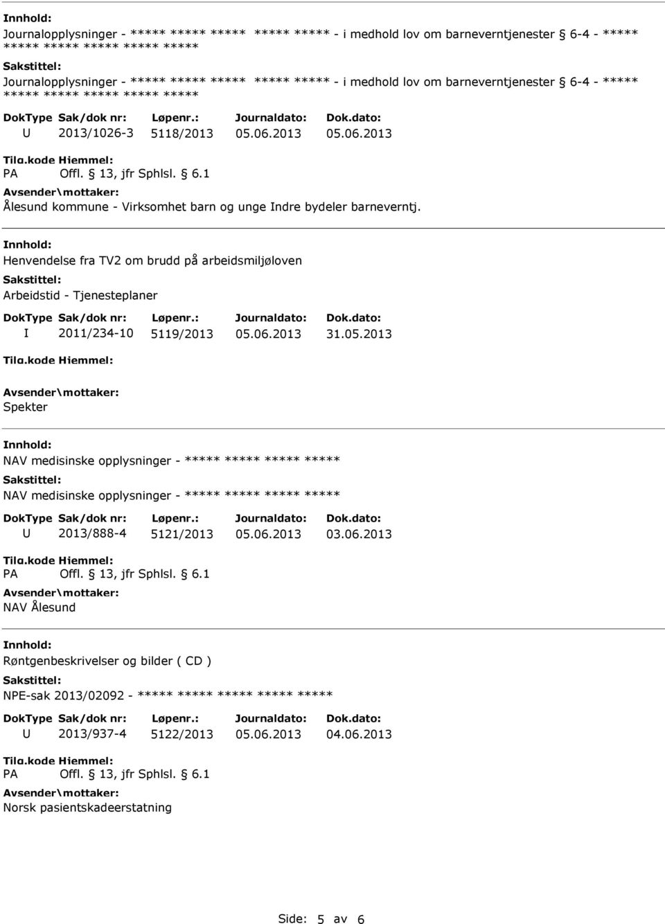 Henvendelse fra TV2 om brudd på arbeidsmiljøloven Arbeidstid - Tjenesteplaner 2011/234-10 5119/2013 31.05.