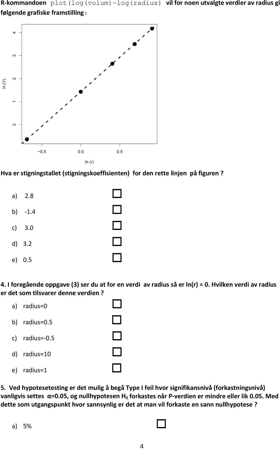 Hvilken verdi av radius er det som tilsvarer denne verdien? a) radius=0 b) radius=0.5 c) radius=-0.5 d) radius=10 e) radius=1 5.