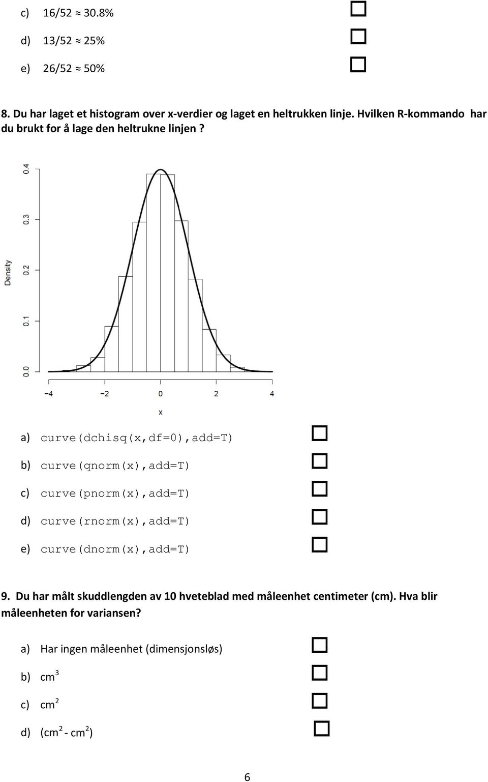 a) curve(dchisq(x,df=0),add=t) b) curve(qnorm(x),add=t) c) curve(pnorm(x),add=t) d) curve(rnorm(x),add=t) e)