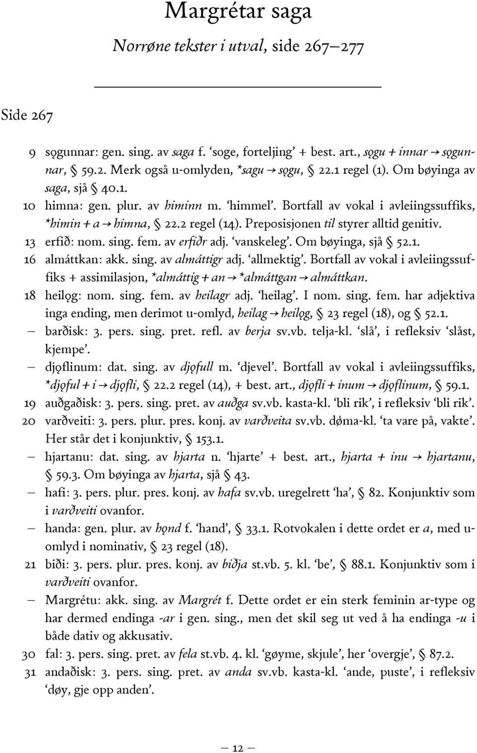 13 erfið: nom. sing. fem. av erfiðr adj. vanskeleg. Om bøyinga, sjå 52.1. 16 almáttkan: akk. sing. av almáttigr adj. allmektig.