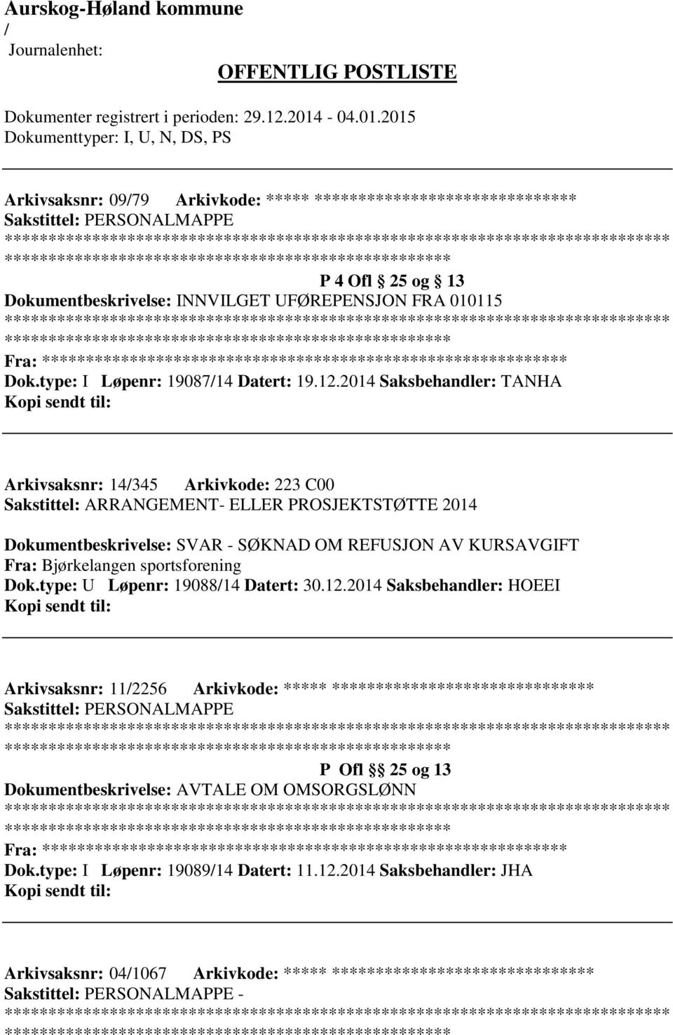 2014 Saksbehandler: TANHA Arkivsaksnr: 14345 Arkivkode: 223 C00 Sakstittel: ARRANGEMENT- ELLER PROSJEKTSTØTTE 2014 Dokumentbeskrivelse: SVAR - SØKNAD OM REFUSJON AV KURSAVGIFT Fra: Bjørkelangen