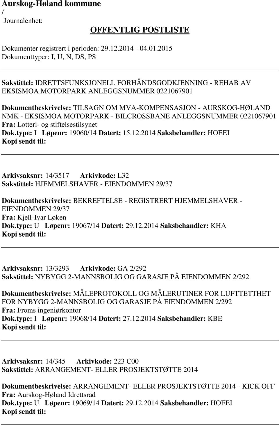 2014 Saksbehandler: HOEEI Arkivsaksnr: 143517 Arkivkode: L32 Sakstittel: HJEMMELSHAVER - EIENDOMMEN 2937 Dokumentbeskrivelse: BEKREFTELSE - REGISTRERT HJEMMELSHAVER - EIENDOMMEN 2937 Fra: Kjell-Ivar