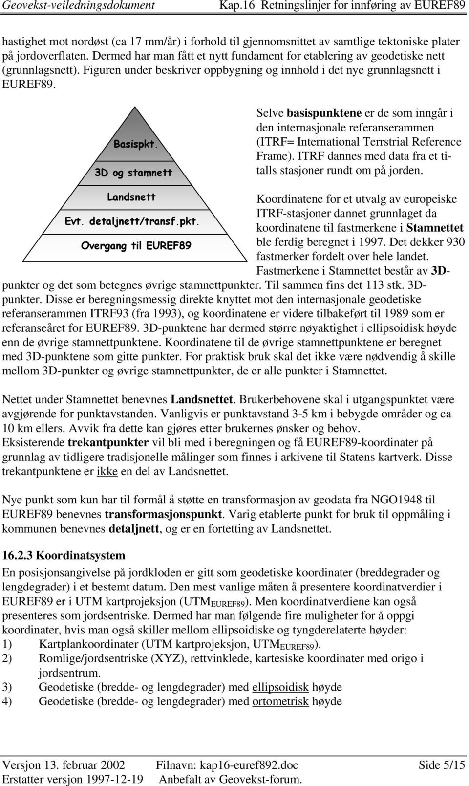 3D og stamnett Selve basispunktene er de som inngår i den internasjonale referanserammen (ITRF= International Terrstrial Reference Frame).