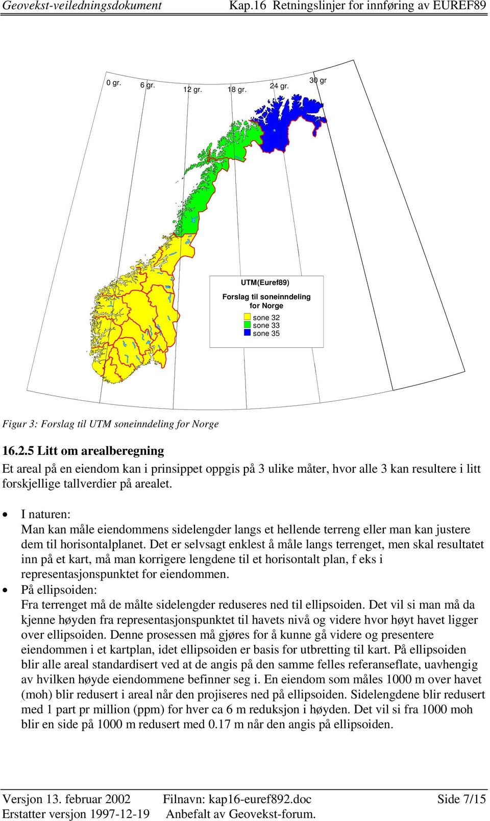 Det er selvsagt enklest å måle langs terrenget, men skal resultatet inn på et kart, må man korrigere lengdene til et horisontalt plan, f eks i representasjonspunktet for eiendommen.