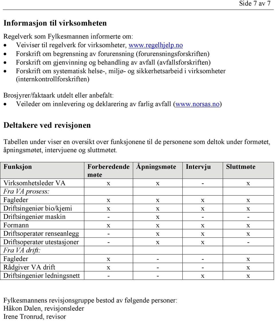 sikkerhetsarbeid i virksomheter (internkontrollforskriften) Brosjyrer/faktaark utdelt eller anbefalt: Veileder om innlevering og deklarering av farlig avfall (www.norsas.