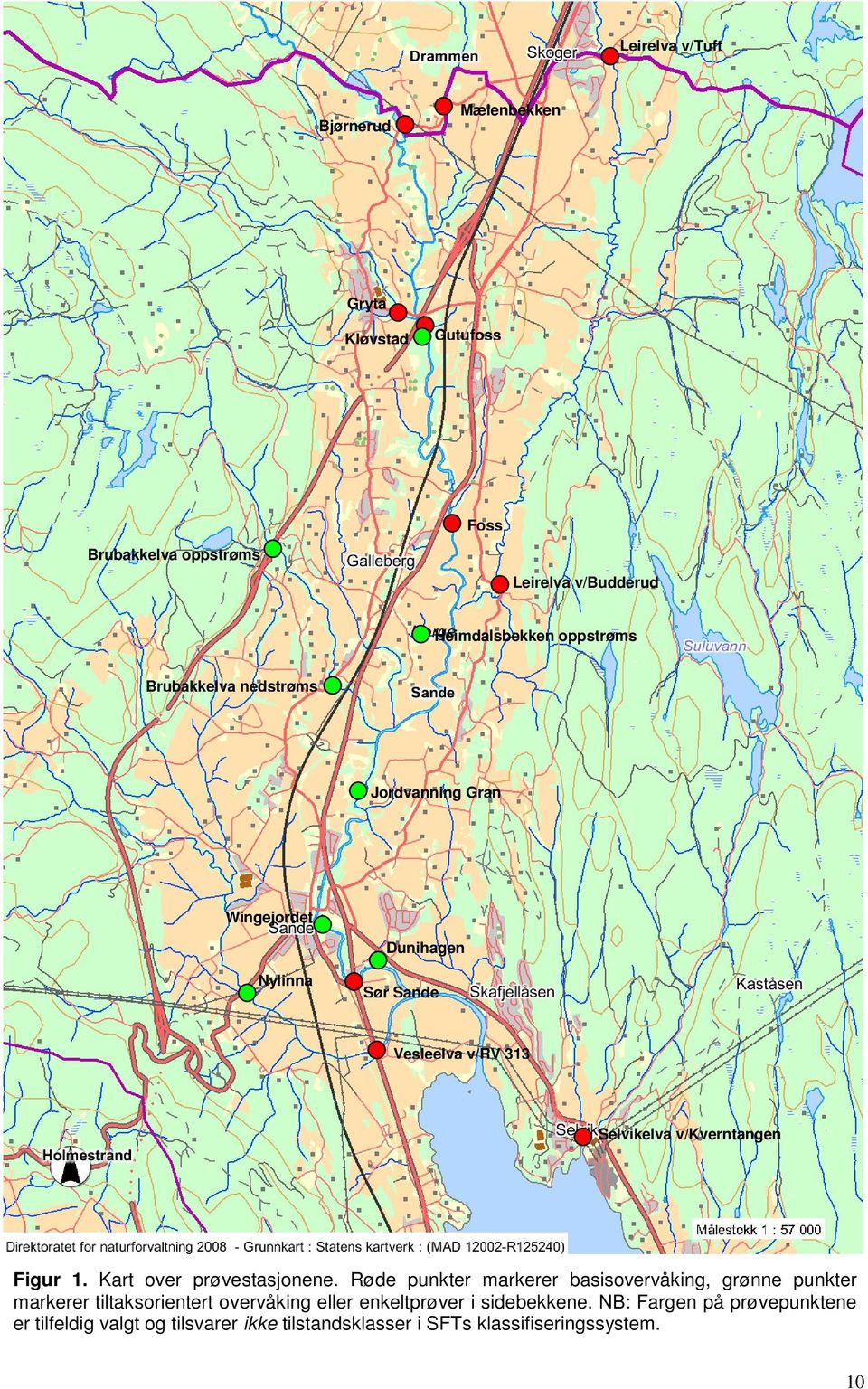 Figur 1. Kart over prøvestasjonene.