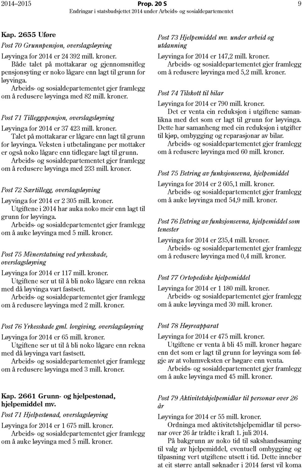 Post 71 Tilleggspensjon, overslagsløyving Løyvinga for 2014 er 37 423 mill. kroner. Talet på mottakarar er lågare enn lagt til grunn for løyvinga.