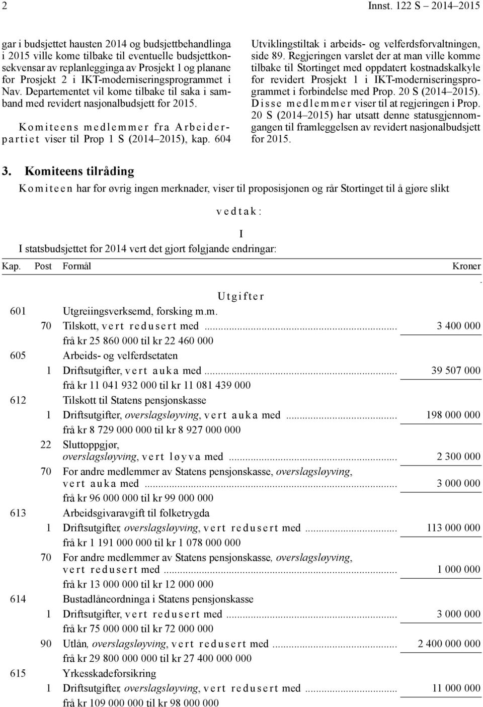 IKT-moderniseringsprogrammet i Nav. Departementet vil kome tilbake til saka i samband med revidert nasjonalbudsjett for 2015.